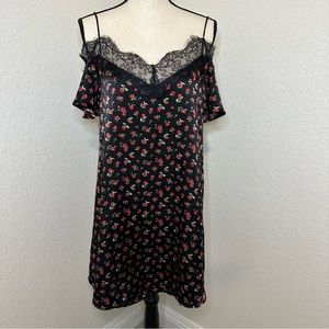 Mi Ami Black Floral Rose Lace Silky Mini Dress Size XS
